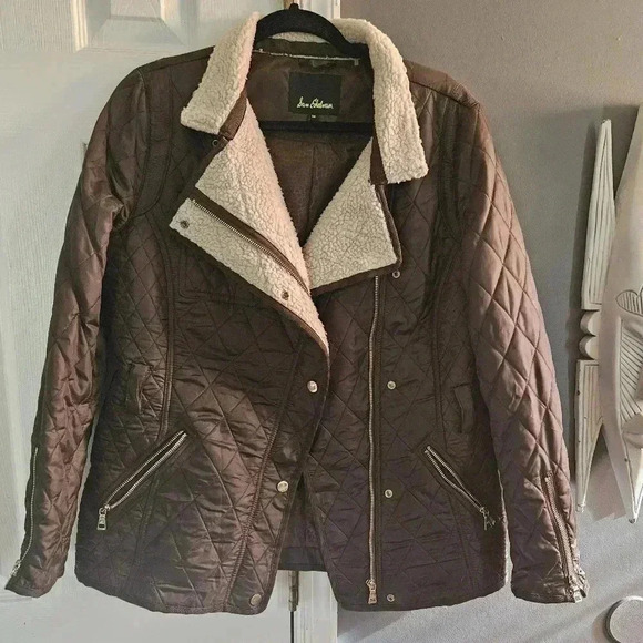 Sam Edelman Quilted Shearling Trim Zip Up Coat Women (M) - Picture 2 of 6